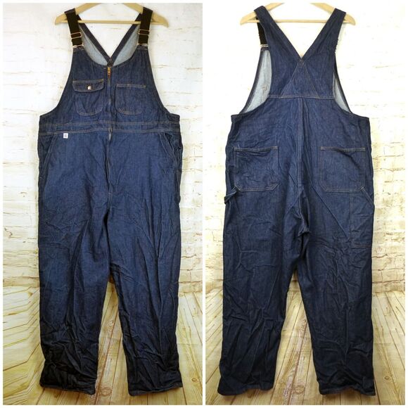 Big Bill Denim Overalls Mens 48 Dark Blue Front Zip Bib Flame Resistant 92 Style - Picture 1 of 16